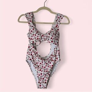 Xhilaration Floral One Piece Swimsuit - White and Red